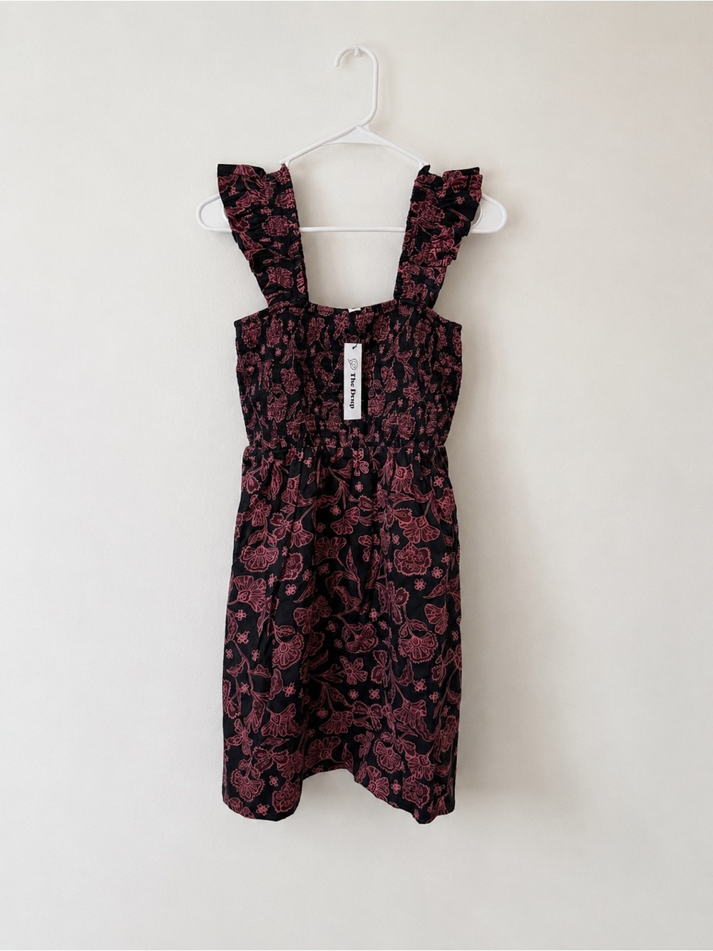 NWT The Drop Black Pink Floral Smocked‎ Mini Dress XS